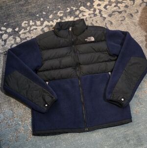 The North Face Spell Out Down Fill Denali Fleece  Black and Blue Jacket Boys XL